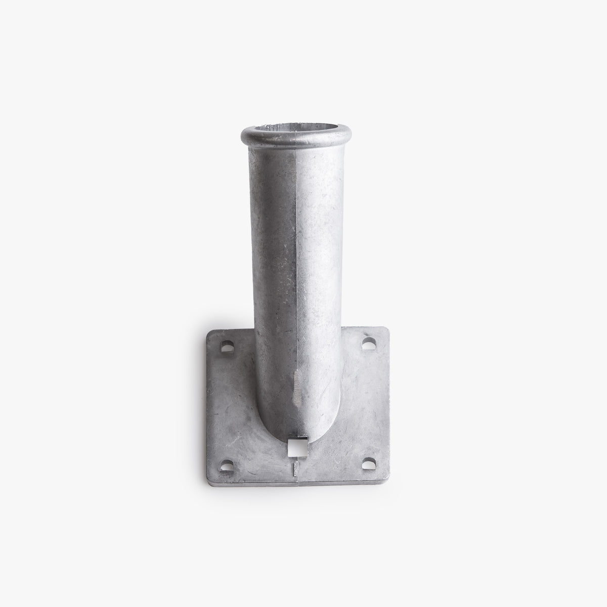Aluminium-Fahnenstangenhalter mit quadratischer Wandplatte, frontal gesehen